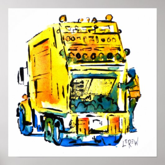 Yellow Garbage Truck / Artist Larry Lerew ポスター (正面)