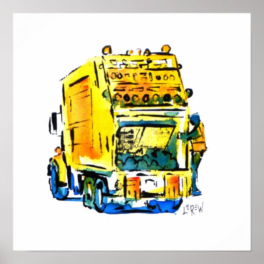 Yellow Garbage Truck / Artist Larry Lerew ポスター (正面)