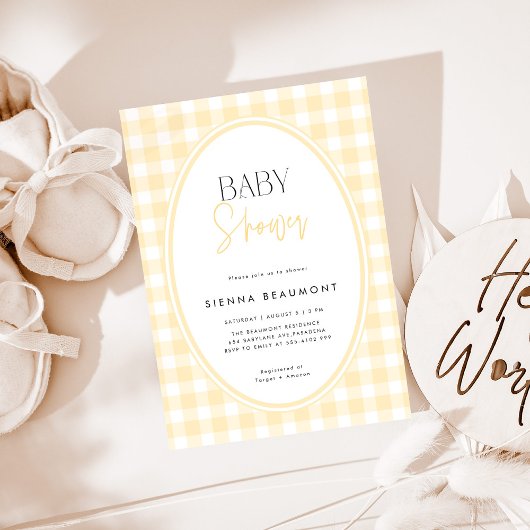 Yellow Gingham Baby Shower Invitation 招待状