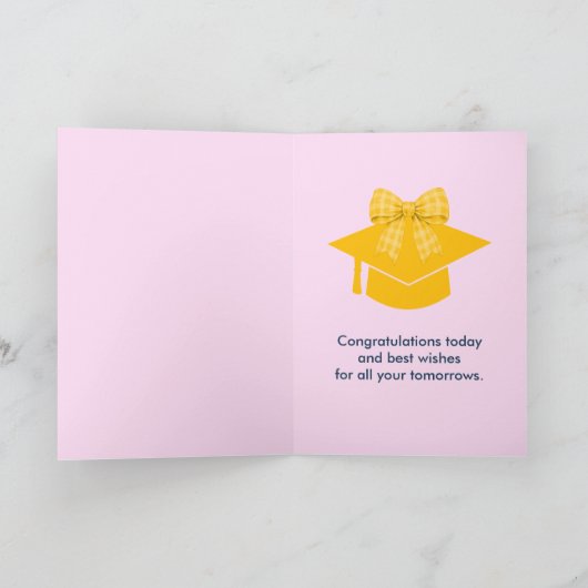 Yellow Gingham Bow Photo Graduation  カード (内部)
