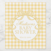 Yellow Gingham Coquette Bow Baby Shower ワインラベル (シングルラベル)