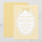Yellow Gingham Coquette Bow Baby Shower 招待状 (正面/裏面)