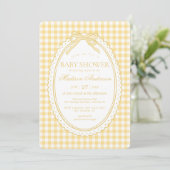 Yellow Gingham Coquette Bow Baby Shower 招待状 (スタンド正面)