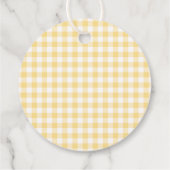 Yellow Gingham Coquette Bow Baby Shower Circle フェイバータグ (裏面)