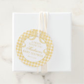 Yellow Gingham Coquette Bow Baby Shower Circle フェイバータグ (インサイチュ)