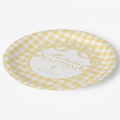 Yellow Gingham Coquette Bow Baptism ペーパープレート (アングル)