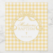 Yellow Gingham Coquette Bow Baptism ワインラベル (シングルラベル)