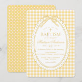 Yellow Gingham Coquette Bow Baptism 招待状 (正面/裏面)