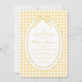 Yellow Gingham Coquette Bow Baptism 招待状 (正面)