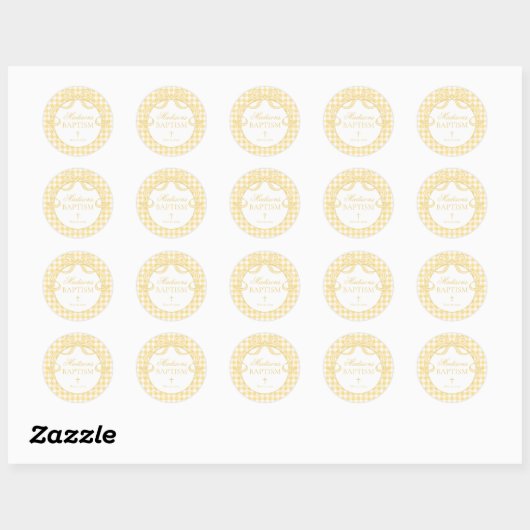 Yellow Gingham Coquette Bow Baptism Envelope Seal ラウンドシール (シート)