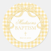 Yellow Gingham Coquette Bow Baptism Envelope Seal ラウンドシール (正面)