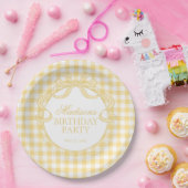Yellow Gingham Coquette Bow Birthday Party ペーパープレート (パーティー)