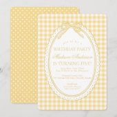 Yellow Gingham Coquette Bow Birthday Party 招待状 (正面/裏面)