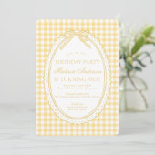 Yellow Gingham Coquette Bow Birthday Party 招待状 (スタンド正面)