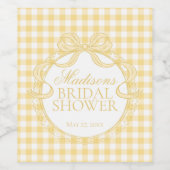 Yellow Gingham Coquette Bow Bridal Shower ワインラベル (シングルラベル)