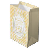 Yellow Gingham Coquette Bow Bridal Shower Favors ミディアムペーパーバッグ (裏面アングル)