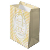 Yellow Gingham Coquette Bow Bridal Shower Favors ミディアムペーパーバッグ (正面アングル)