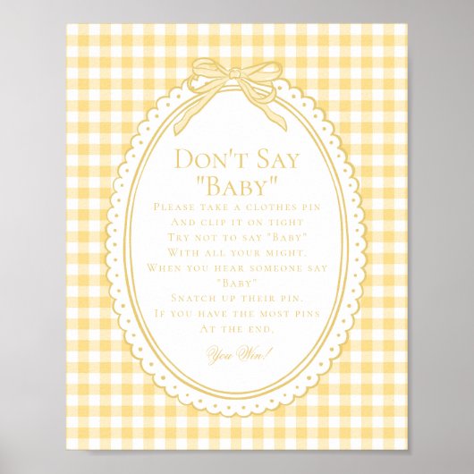 Yellow Gingham Coquette Bow Dont Say Baby Game ポスター (正面)