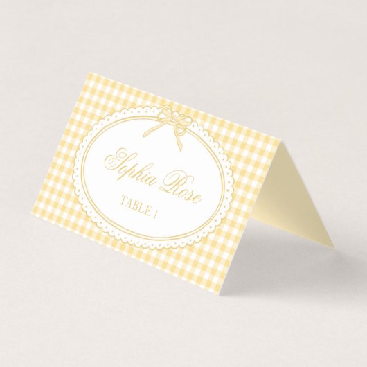 Yellow Gingham Coquette Bow Place Card Table Decor (正面)