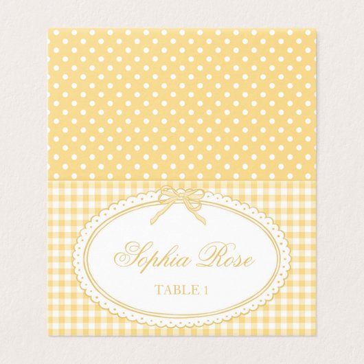 Yellow Gingham Coquette Bow Place Card Table Decor (外部フラット)