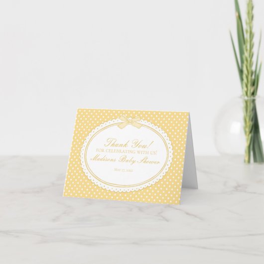 Yellow Gingham Coquette Bow Thank You Card  サンキューカード (正面)