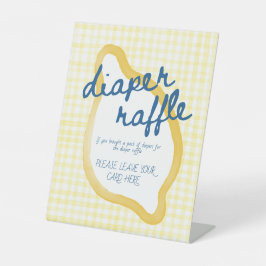 Yellow Gingham Lemon Baby Shower Diaper Raffle 台座サイン
