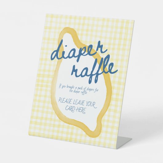 Yellow Gingham Lemon Baby Shower Diaper Raffle 台座サイン (正面)