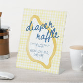 Yellow Gingham Lemon Baby Shower Diaper Raffle 台座サイン (インサイチュ)