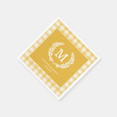 Yellow Gingham Monogram Crest Custom スタンダードカクテルナプキン (角)