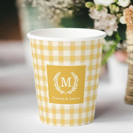 Yellow Gingham Monogram Crest Custom 紙コップ