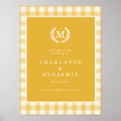 Yellow Gingham Monogram Crest Wedding Welcome ポスター (正面)