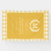 Yellow Gingham Monogram Crest Wedding Welcome 横断幕 (横)