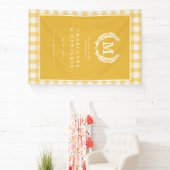 Yellow Gingham Monogram Crest Wedding Welcome 横断幕 (インサイチュ)