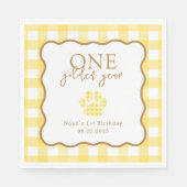 Yellow Gingham One Golden Year Boys First Birthday スタンダードランチョンナプキン (正面)