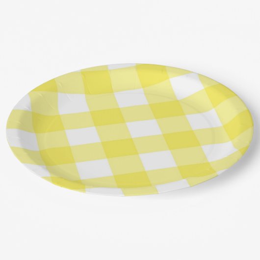 Yellow Gingham Pattern ペーパープレート (アングル)