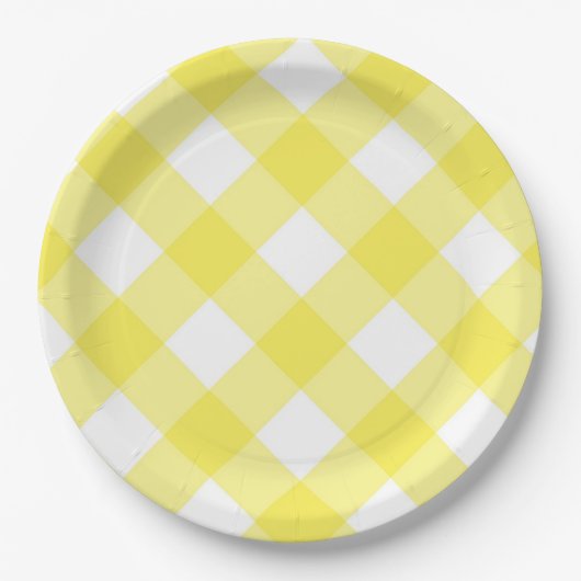Yellow Gingham Pattern ペーパープレート (正面)