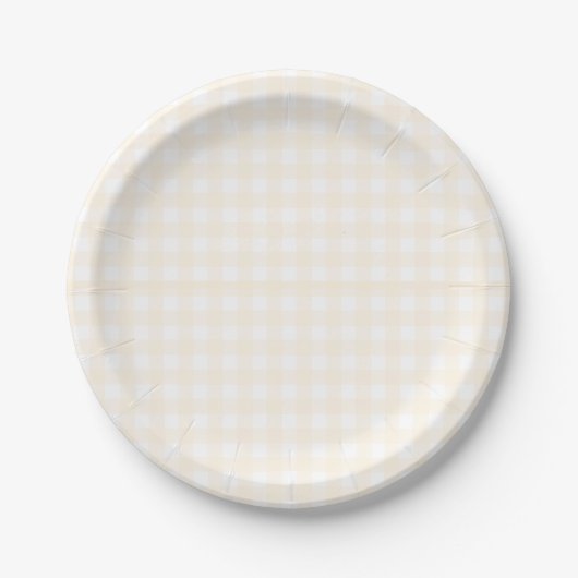 Yellow Gingham Plaid Baby Shower ペーパープレート (正面)