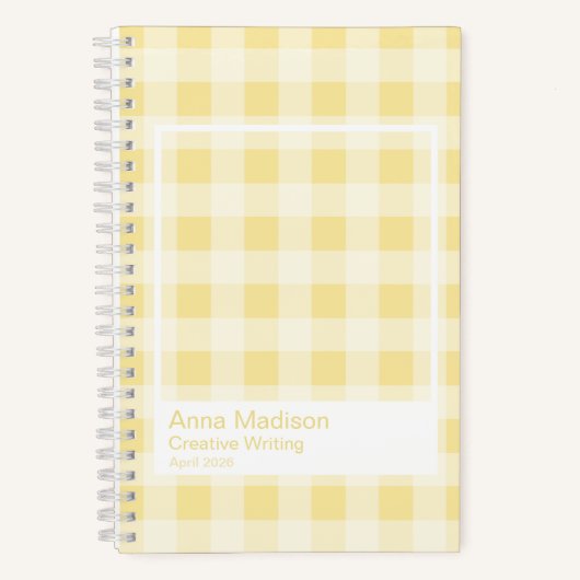 Yellow Gingham Plaid Transparent Frame Notebook ノートブック (正面)