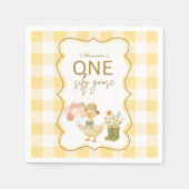  Yellow Gingham Silly Goose 1st Birthday スタンダードカクテルナプキン (正面)