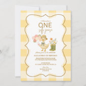  Yellow Gingham Silly Goose 1st Birthday 招待状 (正面)