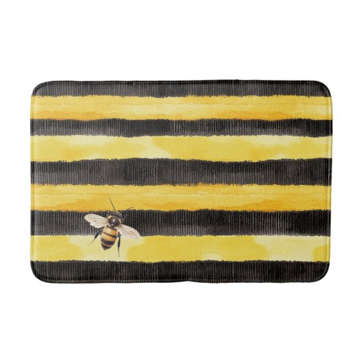 Yellow Gold Black Stripes Honey Bee  バスマット (正面)