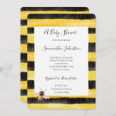 Yellow Gold Black Stripes Honey Bee Baby Shower 招待状 (正面/裏面)