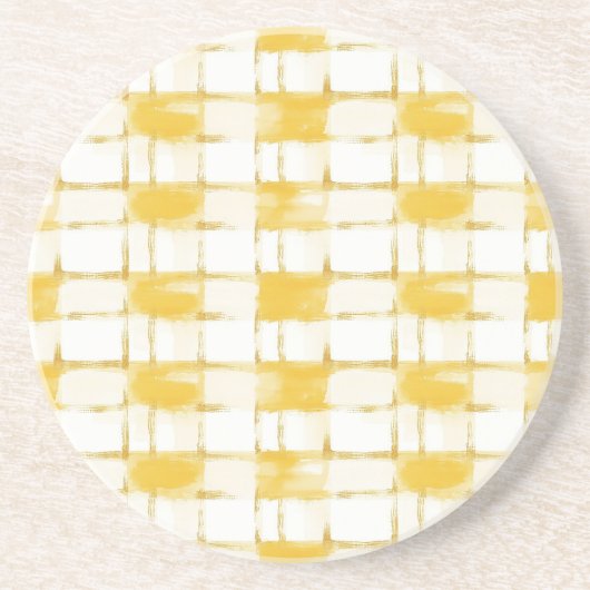 Yellow Gold White Plaid Stripes コースター (正面)