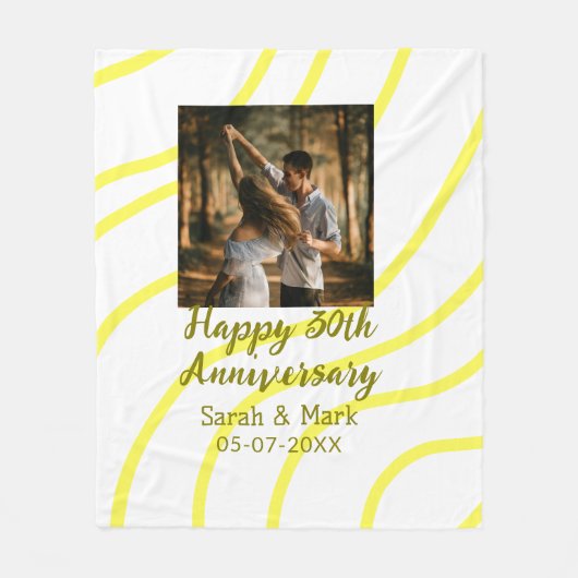 Yellow golden photo 30th wedding anniversary name  フリースブランケット (正面)