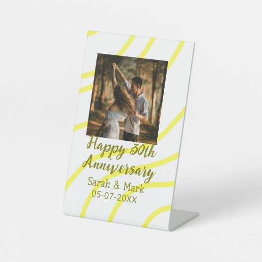 Yellow golden photo 30th wedding anniversary name  台座サイン (正面)