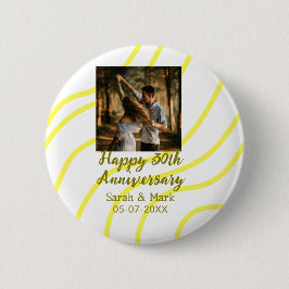 Yellow golden photo 30th wedding anniversary name  缶バッジ