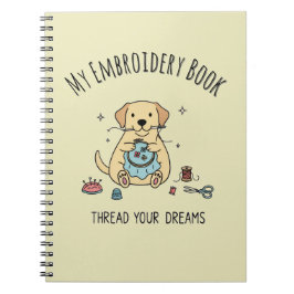 Yellow Golden Retriever Embroidery Book Design Art ノートブック