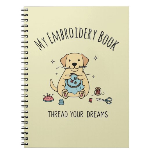 Yellow Golden Retriever Embroidery Book Design Art ノートブック (正面)