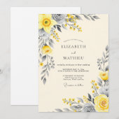 Yellow Graceful Botanical Wedding 招待状 (正面/裏面)