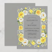 Yellow Gray Cheerful Summer Wedding 招待状 (正面/裏面)